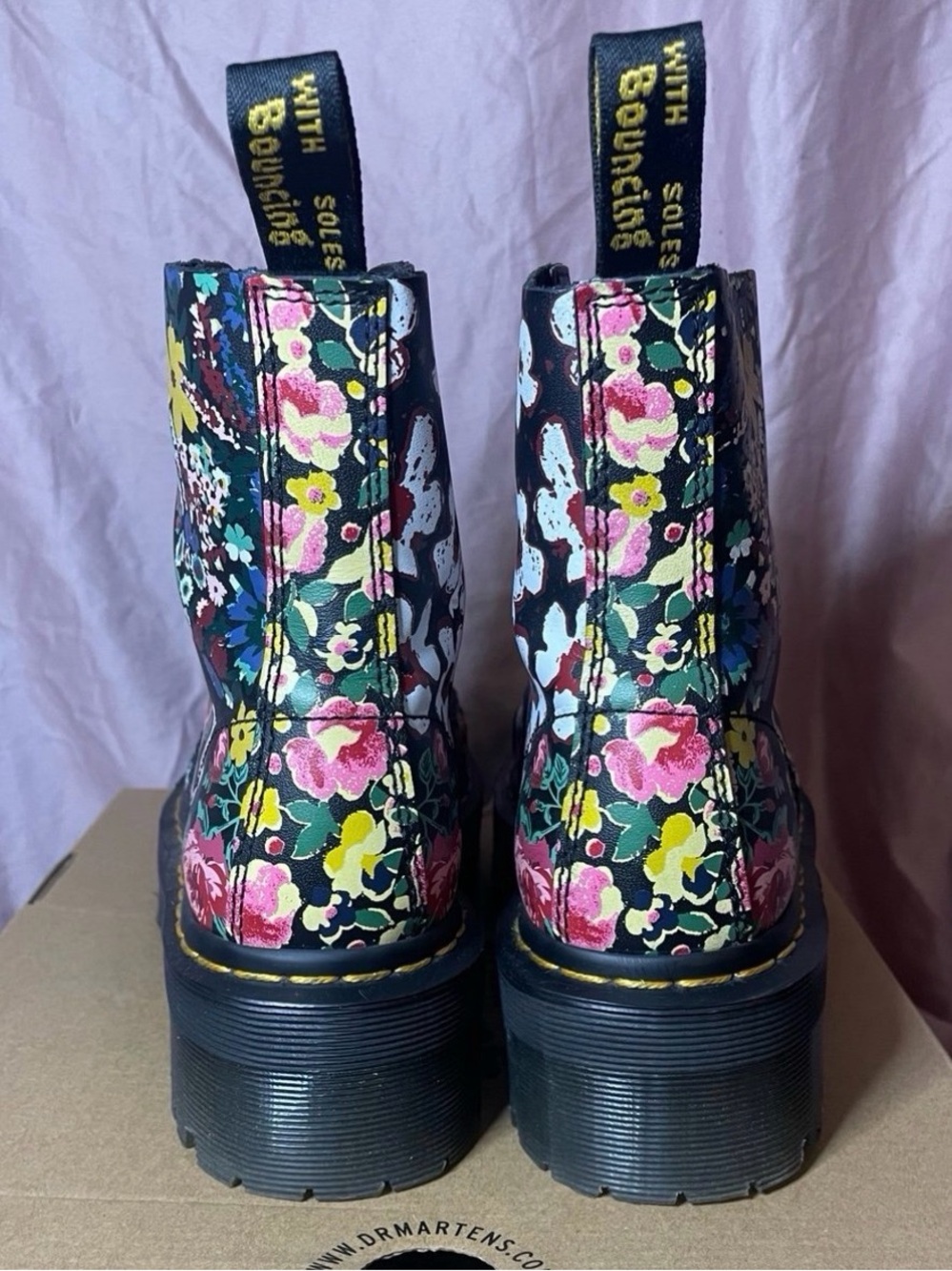 Dr. Martens Sinclair Black Floral Platform Boots 7W - Picture 2 of 4